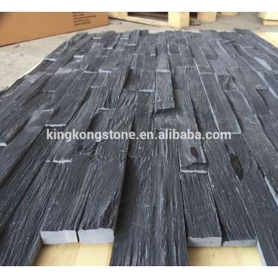 Z-shape Culture Stone Panels Black Slate P018 15x60x1.5-2.5cm